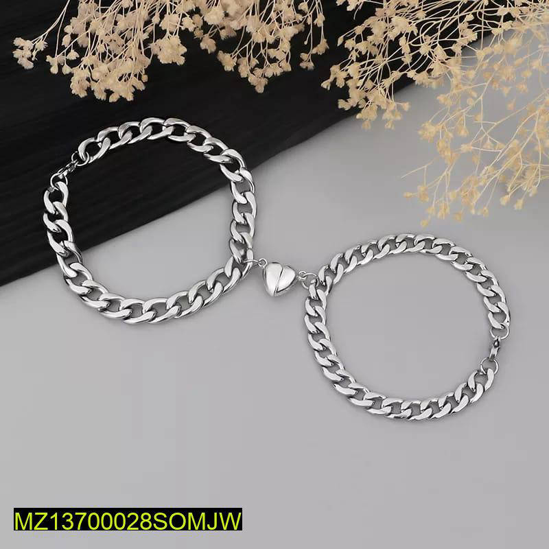 Trendy Couple's Alloy Silver Plated Ring And Bracelet Set - 4 Piece Matching Jewelry | Urban Buy Mall
