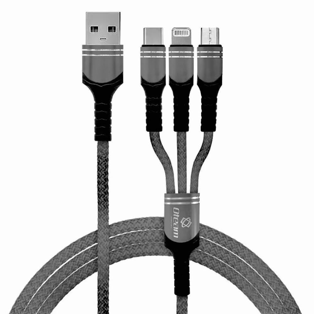 3 In 1 Mobile Charging Cable Black Type-C Micro Lightning Connector | Urban Buy Mall