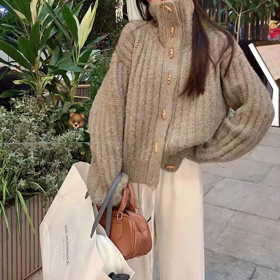 Stylish Trendy Japanese and Korean Style Lazy Style Turtleneck Sweater Women's Winter Retro Loose Small Warm Sweater All-match Coat Trendy