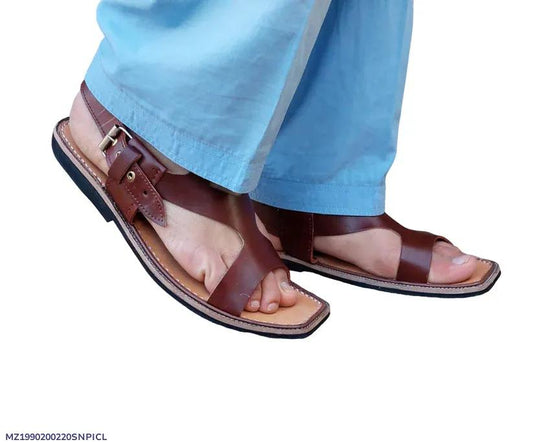 Kohati Chappal Gents Genuine PU Leather Peshawari Sandal Rg26 - Traditional Kohat Style Men's Footwear - Mustard Color - Sizes 7-12 Available - Fancy Plain Pattern - Durable Tyre Sole - Authentic Pakistani Chappal - Buy Online at Urban Buy Mall