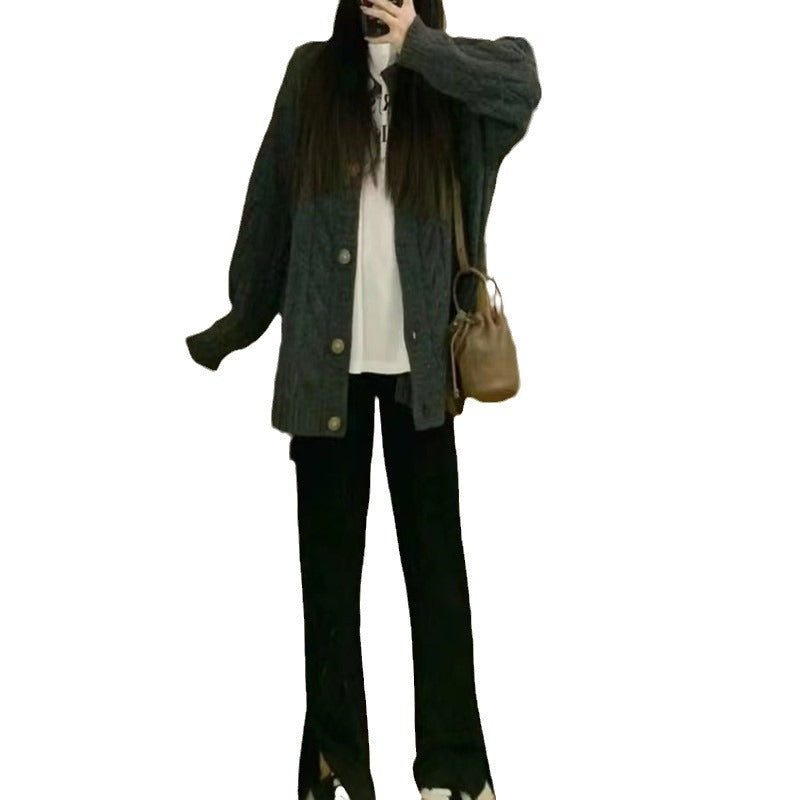 Vintage Twist Superior Knitwear Women's 25 Autumn and Winter Explosions Loose Lazy Wind Soft Waxy Long Sleeve Coat Sweater Thick