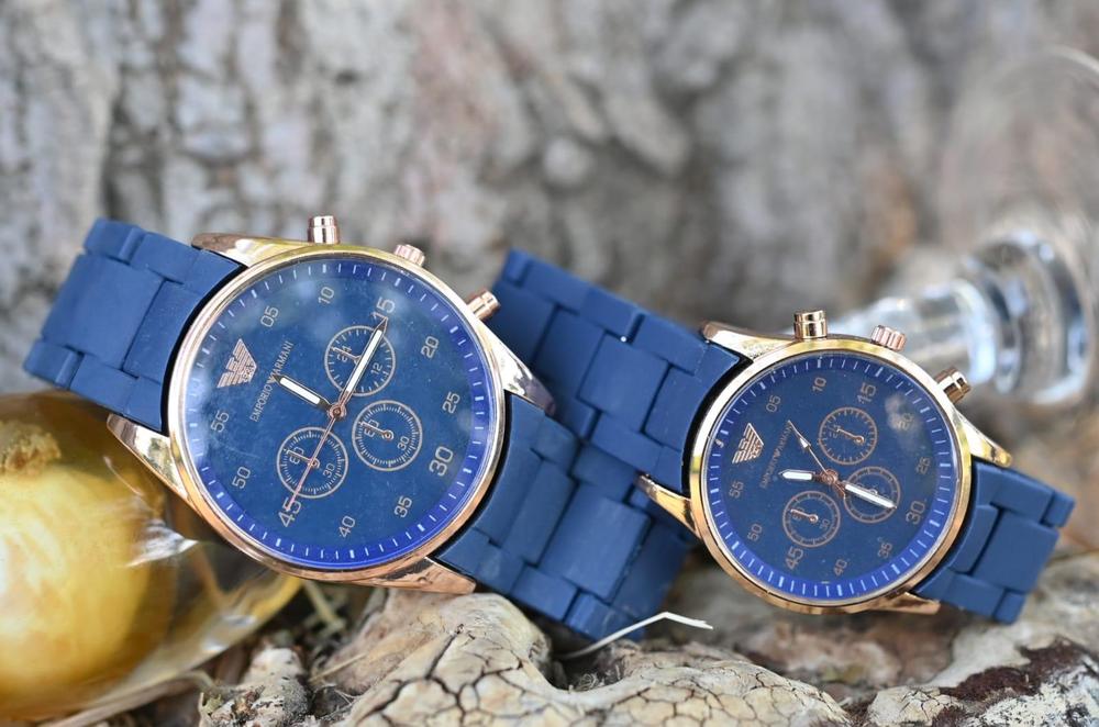 Couple's Chronograph Watches Set - Stainless Steel Blue Dial Quartz Watches