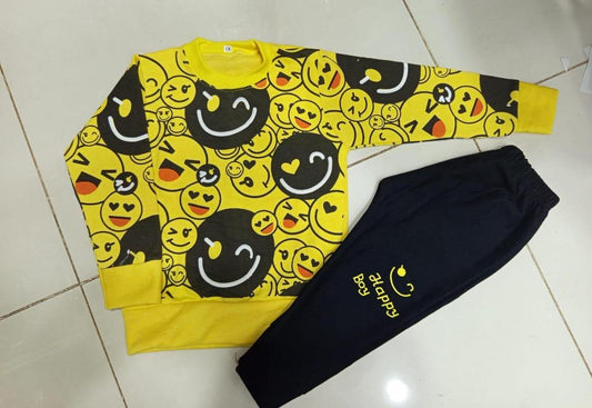 2-Piece Kids Fleece Printed Tracksuit Yellow & Black - Warm Winter Sweatshirt & Pants Set | Cozy Comfortable Children's Clothing | Stylish Printed Design for Boys & Girls | Ages 1-10 Years | Perfect for Cold Weather & Daily Wear | Urban Buy Mall