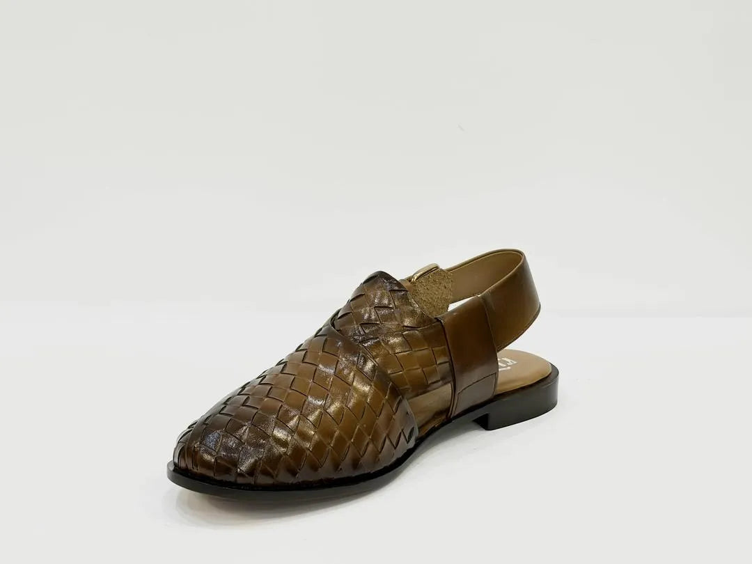 Men's Leather Textured Peshawari Chappal