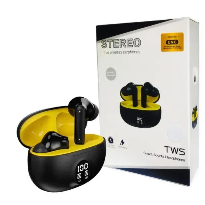 Wireless Earbuds with LED Display - High-Quality True Stereo Headphones Yellow-Urban Buy Mall