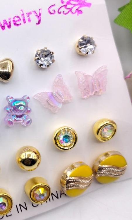 Trendy Artificial Stones Ear Studs Red - Pack of 12 Fashion Earrings Pakistan | Urban Buy Mall | Alloy Material Women's Jewelry | Beautiful Party Wear Ear Studs | Elegant Artificial Stone Accessories | Affordable Fashion Jewelry Set