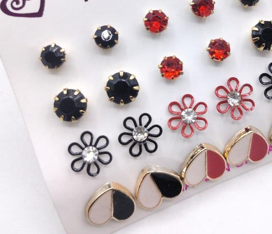Trendy Artificial Stones Ear Studs Golden - Pack of 12 Fashion Earrings Pakistan | Urban Buy Mall | Alloy Material Women's Jewelry | Beautiful Party Wear Ear Studs | Elegant Artificial Stone Accessories | Affordable Fashion Jewelry Set | Stylish Gold Ston