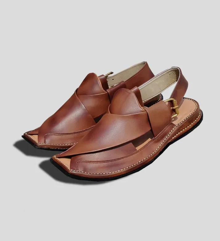 Men's PU Leather Textured Peshawari Traditional Chappal