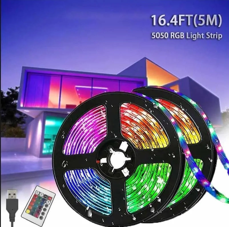 Multicolor LED USB Light Strip 16.4 FT with Remote Control - RGB Color Changing Lights