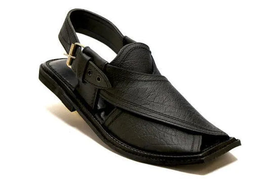 Men's Leather Plain Peshawari Chappal Black Charsadda Special T-Shape Design Fancy Traditional Footwear Genuine Leather Handcrafted Sandals Sizes 7-12 Comfortable Durable Authentic Pakistani Ethnic Chappals for Men Wedding Eid Casual Occasions