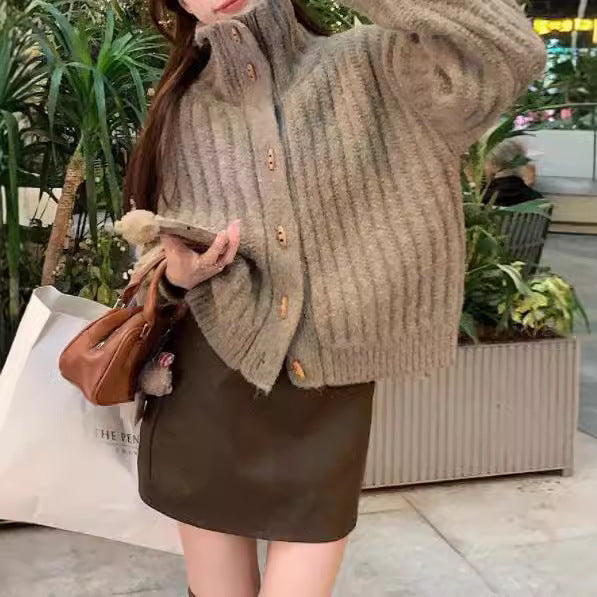 Stylish Trendy Japanese and Korean Style Lazy Style Turtleneck Sweater Women's Winter Retro Loose Small Warm Sweater All-match Coat Trendy