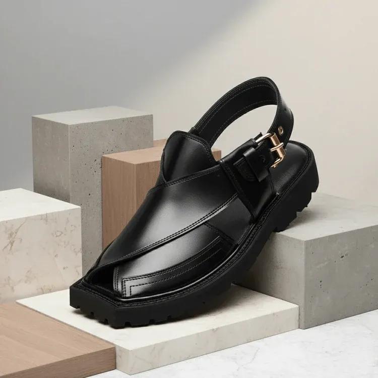 Men's PU Leather Plain Peshawari Chappal