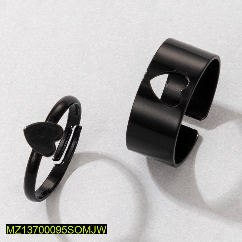 Trendy Couple Heart Rings Pakistan - Beautiful Matching Set Stylish | Urban Buy Mall | Adjustable Alloy Black Rings | Romantic Heart Design Jewelry | Western Korean Style Accessories | Affordable Couple Gift | His & Hers Heart Rings Urban Buy Mall