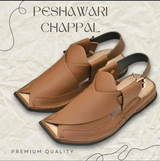 Men's Leather Peshawari Chappal Brown - Comfortable Stylish Formal & Casual Sandals Pakistan | Urban Buy Mall | Jali Design Slim Sole | Traditional T-Shape Leather Footwear | Premium Quality Handmade Chappals | Plain Pattern Fancy Shoes
