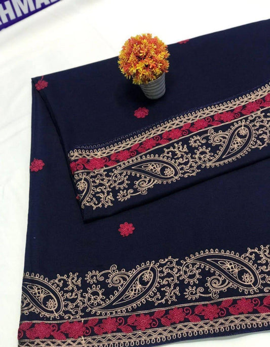 Women's Swiss Embroidered Shawl - Urban Buy Mall - 2.25 Yards Blue Embroidered Wrap Pakistan - Premium Swiss Fabric Shawl - Elegant Embroidery Pattern Dupatta - Luxury Winter Shawl for Women - Traditional Pakistani Shawl - Stylish Blue Embroidered Scarf -