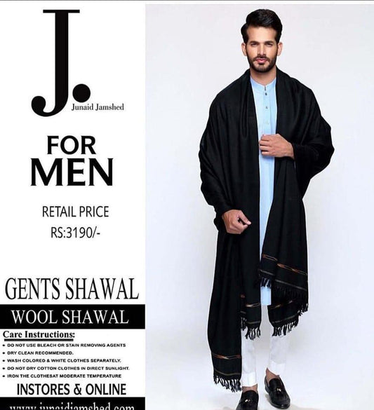 Men's Premium 100% Wool Plain Shawl 3 Yards Classic Black Winter Shawl Soft Warm Luxury Fabric for Cold Weather Traditional Pakistani Shawl High Quality Woolen Material Perfect for Formal Casual Occasions Comfortable Winter Essential | Urban Buy Mall
