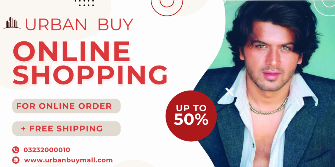 Advertisement for Urban Buy online shopping with a man in a suit and promotional text.