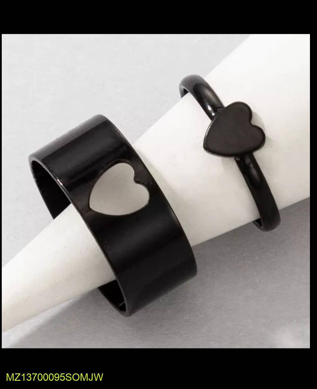Trendy Couple Heart Rings Pakistan - Beautiful Matching Set Stylish | Urban Buy Mall | Adjustable Alloy Black Rings | Romantic Heart Design Jewelry | Western Korean Style Accessories | Affordable Couple Gift | His & Hers Heart Rings Urban Buy Mall
