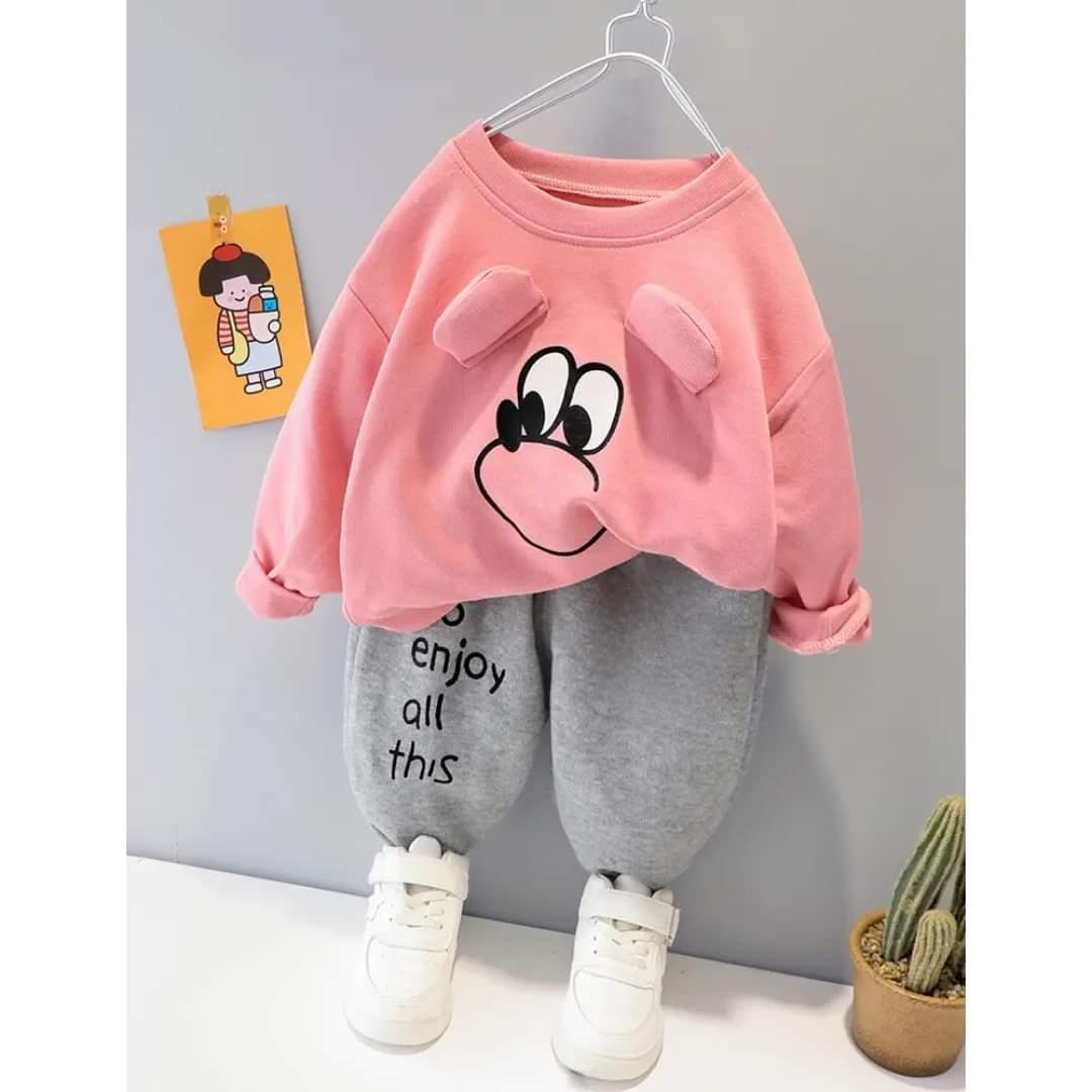 2 Pcs Girl's Fleece Printed Tracksuit Pink - Warm Winter Set | Urban Buy