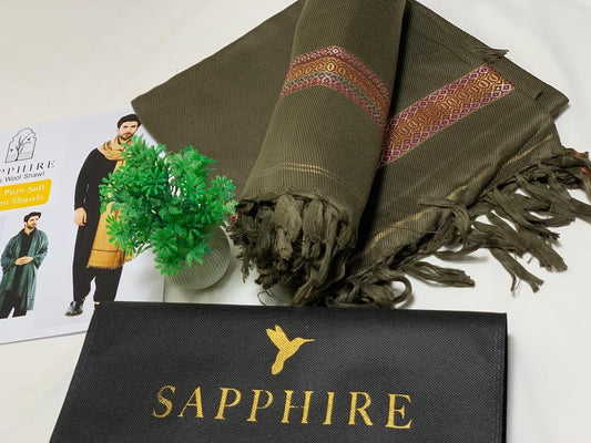 Men's Wool Shawl - Urban Buy Mall - 2.5 Gaz Green Plain Pattern Pakistan - Premium Wool Fabric Winter Shawl - Warm Soft Men's Wrap - Traditional Pakistani Shawl for Men - Comfortable Winter Accessory -