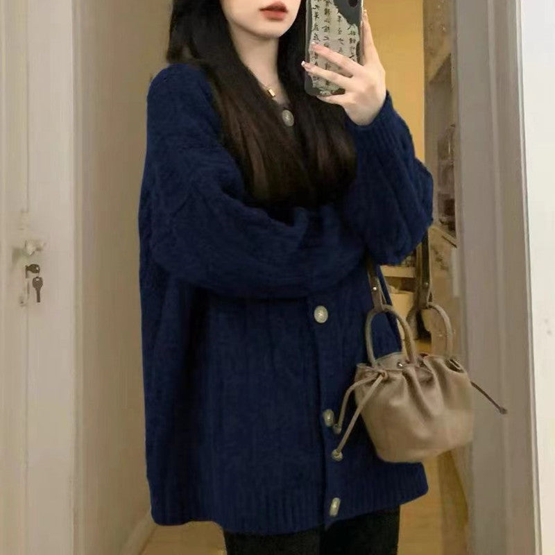 Vintage Twist Superior Knitwear Women's 25 Autumn and Winter Explosions Loose Lazy Wind Soft Waxy Long Sleeve Coat Sweater Thick