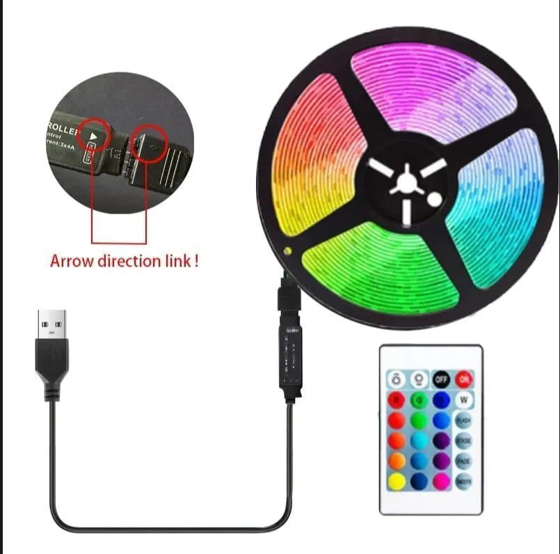 Multicolor LED USB Light Strip 16.4 FT with Remote Control - RGB Color Changing Lights