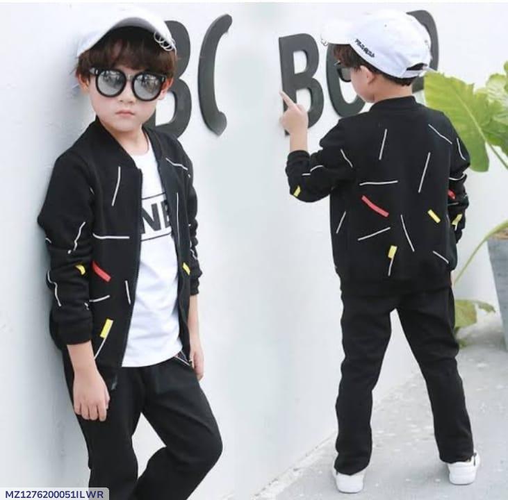 2-Piece Boy's Fleece Printed Zipper Tracksuit - Warm Winter Sweatshirt Set