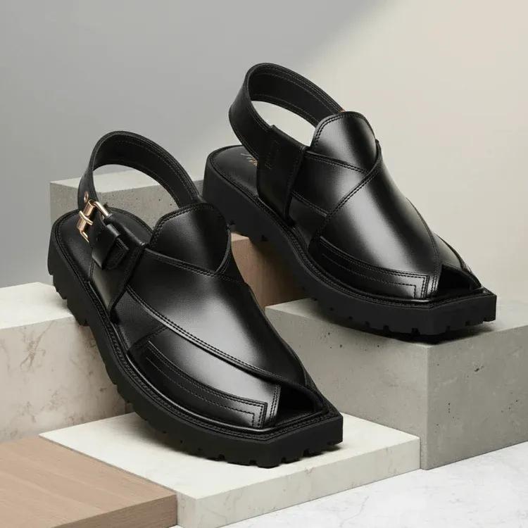 Men's PU Leather Plain Peshawari Chappal