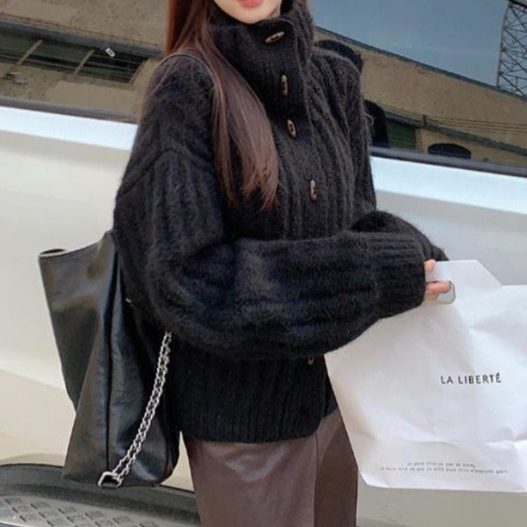 Stylish Trendy Japanese and Korean Style Lazy Style Turtleneck Sweater Women's Winter Retro Loose Small Warm Sweater All-match Coat Trendy