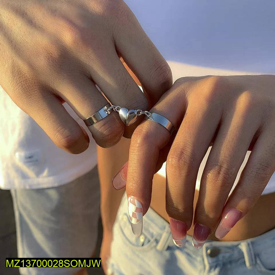 Trendy Couple's Alloy Silver Plated Ring And Bracelet Set - 4 Piece Matching Jewelry | Urban Buy Mall