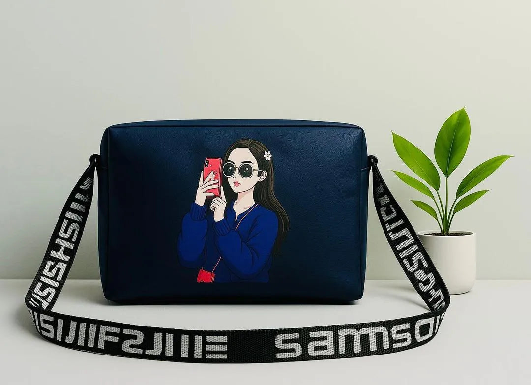 Girl's Crossbody Bag Blue - PU Leather Printed Bag | Urban Buy