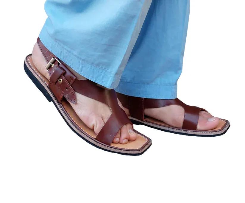 Kohati Chappal Gents Genuine PU Leather Peshawari Sandal Rg26 - Traditional Kohat Style Men's Footwear - Mustard Color - Sizes 7-12 Available - Fancy Plain Pattern - Durable Tyre Sole - Authentic Pakistani Chappal - Buy Online at Urban Buy Mall