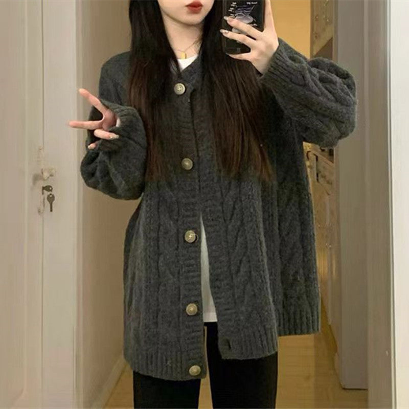 Vintage Twist Superior Knitwear Women's 25 Autumn and Winter Explosions Loose Lazy Wind Soft Waxy Long Sleeve Coat Sweater Thick