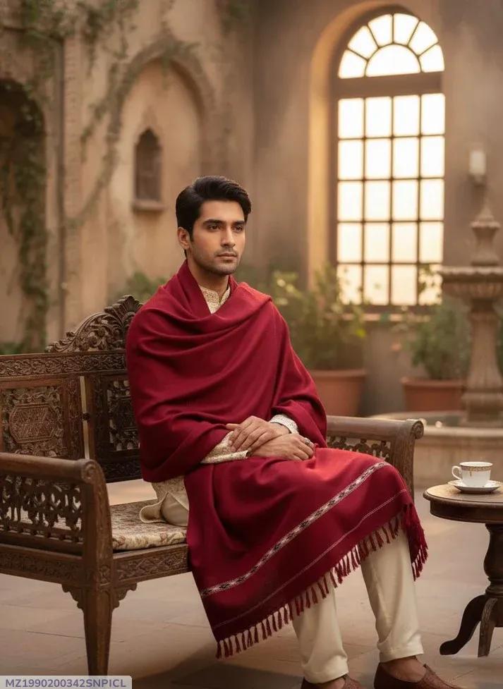 Buy Men's Pashmina Wool Shawl - Pure Soft Islampur Swat Khaddi Shawl | Gents Winter Shawl Pakistan | Acrylic Wool Plain Shawl 4 Meter | Elegant Same Border Design | Premium Quality Men's Chadar | Urban Buy Mall