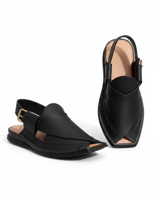 Black T Shape Peshawar Zalmi Chappal – 09291
PU Leather Textured Peshawari Chappal