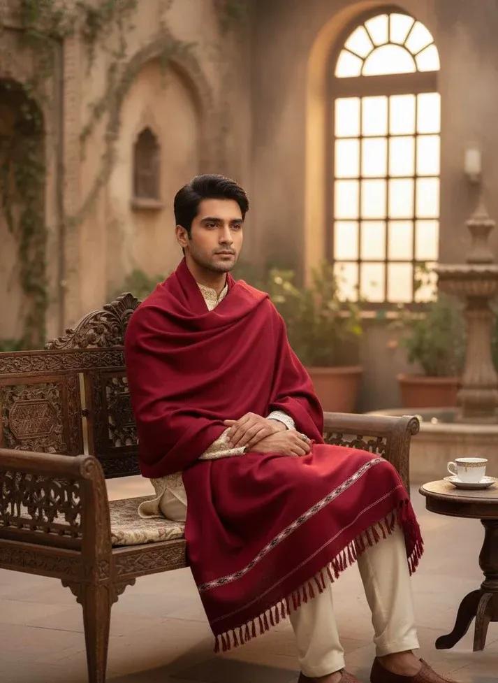 Buy Men's Pashmina Wool Shawl - Pure Soft Islampur Swat Khaddi Shawl | Gents Winter Shawl Pakistan | Acrylic Wool Plain Shawl 4 Meter | Elegant Same Border Design | Premium Quality Men's Chadar | Urban Buy Mall