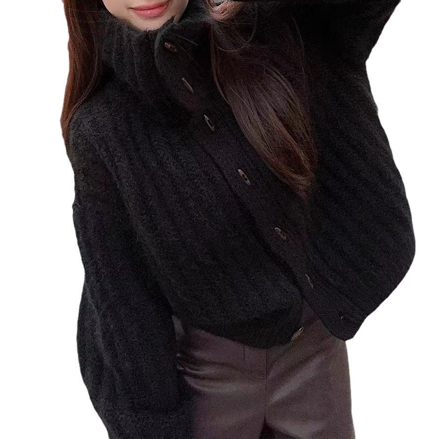 Stylish Trendy Japanese and Korean Style Lazy Style Turtleneck Sweater Women's Winter Retro Loose Small Warm Sweater All-match Coat Trendy