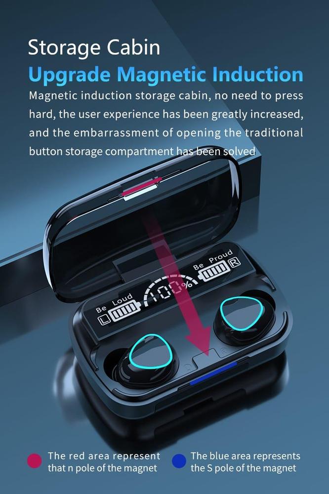 M10 Digital Display Earbuds Black - LED Power Case TWS | Urban Buy