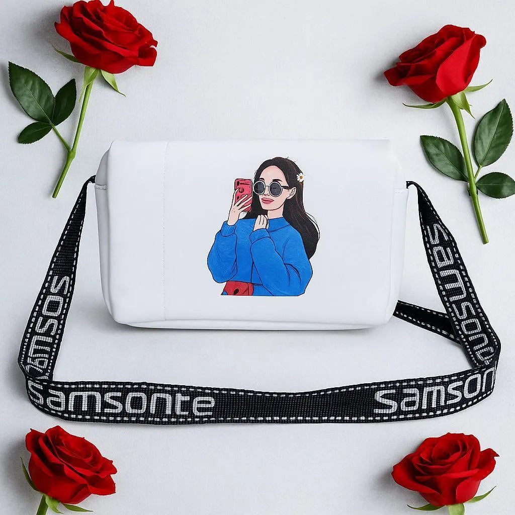 Girl's Crossbody Bag Blue - PU Leather Printed Bag | Urban Buy