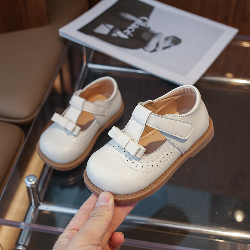 Spring New Children's Leather Shoes Korean Style Soft Sole Bow Girls' Shoes Fashion Velcro Casual Shoes - Urban Buy
