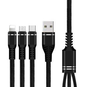 3 In 1 Mobile Charging Cable Black for Android & iPhone Pakistan - Multi USB Charger Cable | Urban Buy Mall | Type-C Micro Lightning Connector | Fast Charging Data Sync Cable | Universal Phone Charger | Copper Core Wire | Compact Travel Charging Solution