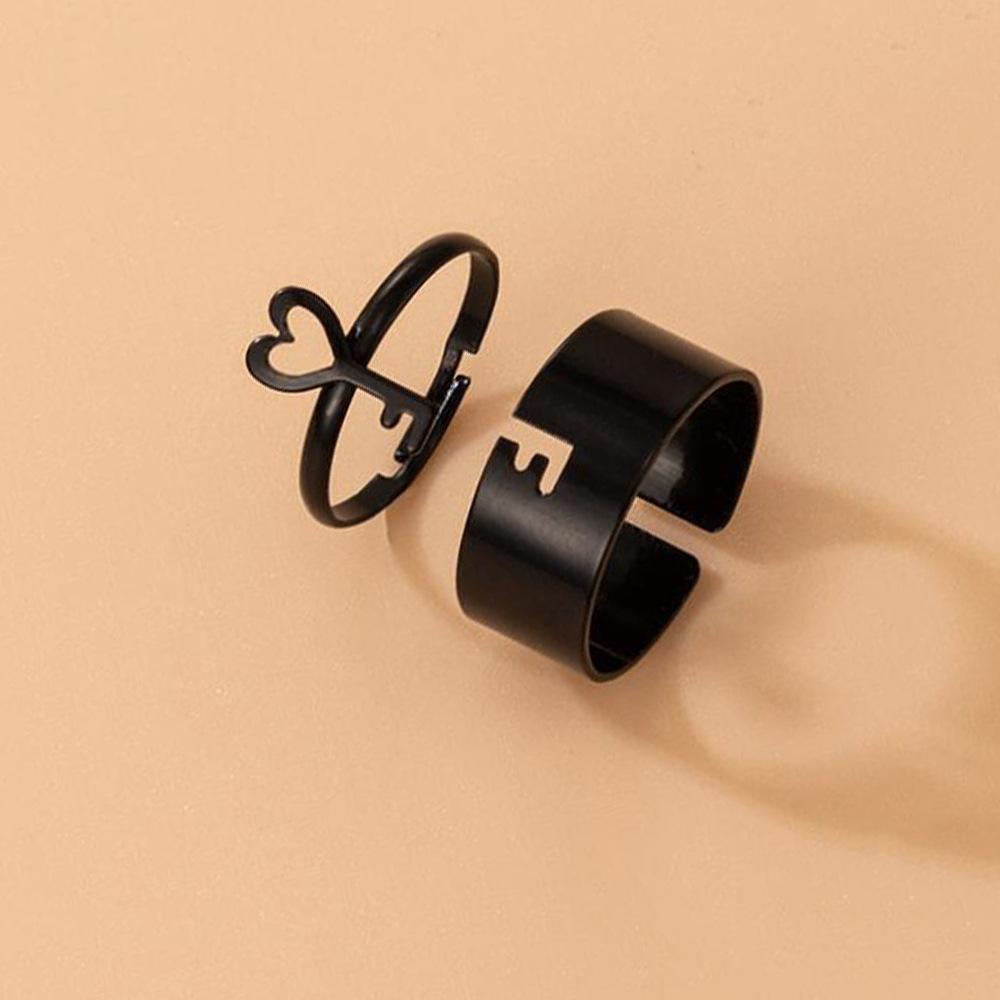 Trendy Lock And Key Shaped Couple's Ring Black - 2 Piece Matching Set | Urban Buy Mall