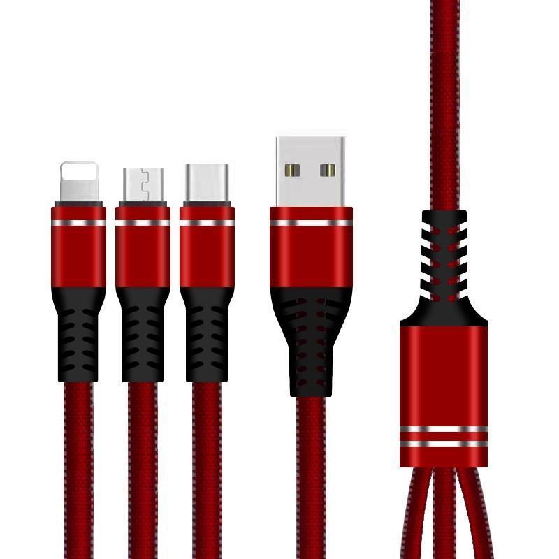3 In 1 Mobile Charging Cable Black  Type-C Micro Lightning Connector | Urban Buy Mall