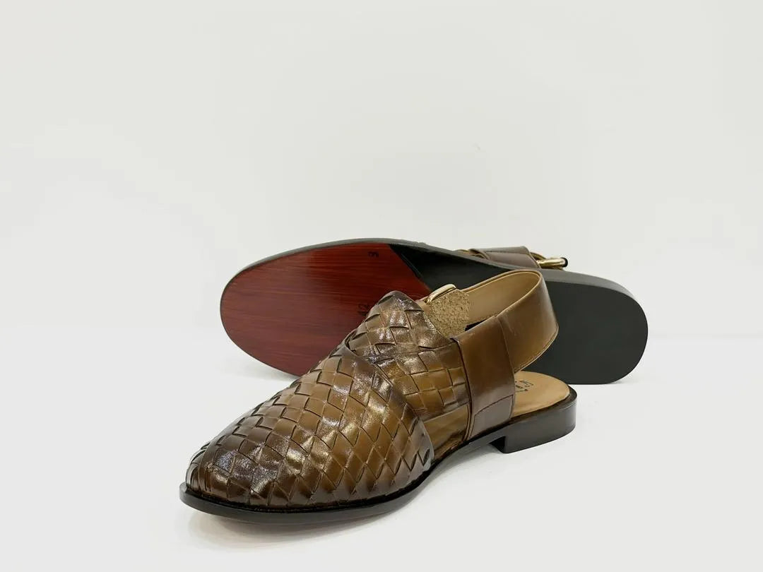 Men's Leather Textured Peshawari Chappal