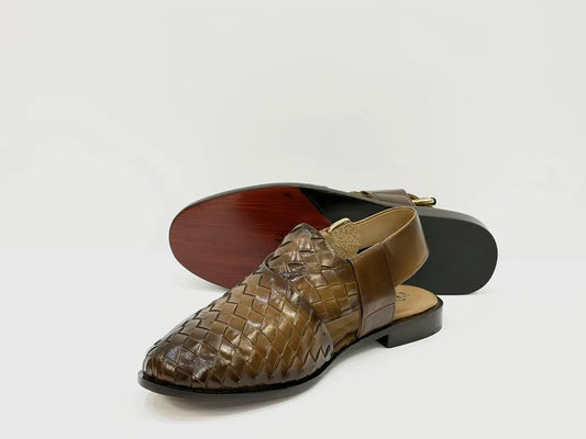 Men's Leather Textured Peshawari Chappal