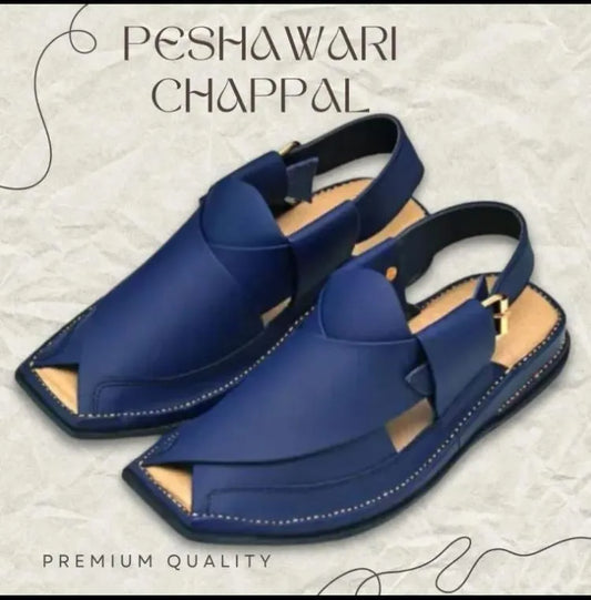 Men's PU Leather Peshawari Chappal Blue - Traditional Handmade Sandals Pakistan | Urban Buy Mall | Plain Pattern Fancy Footwear | Comfortable Casual Chappals | Premium Quality PU Leather | Stylish Men's Summer Shoes | Traditional Pakistani Sandals