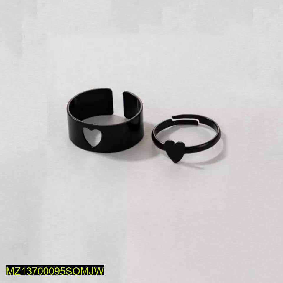 Trendy Couple Heart Rings Pakistan - Beautiful Matching Set Stylish | Urban Buy Mall | Adjustable Alloy Black Rings | Romantic Heart Design Jewelry | Western Korean Style Accessories | Affordable Couple Gift | His & Hers Heart Rings Urban Buy Mall