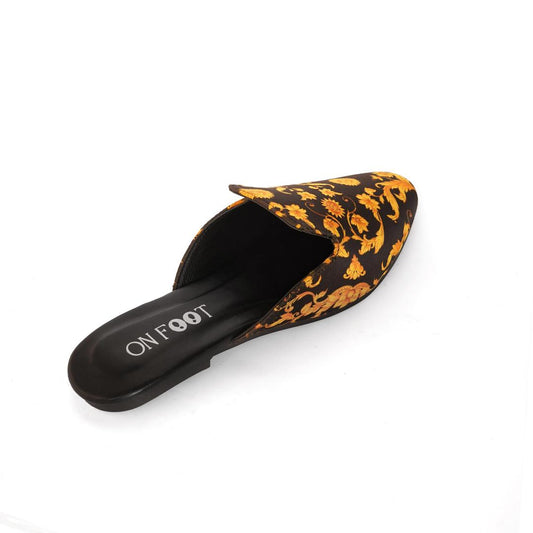 Women's Fabric Fancy Mules - Stylish Printed Footwear for Ladies - Comfortable Slip-On Shoes in Black - Available in Sizes 36-41 - Perfect for Formal, Casual, Semi-Formal & College Wear - Premium Quality Fabric Material - Trendy Printed Design - Shop Now