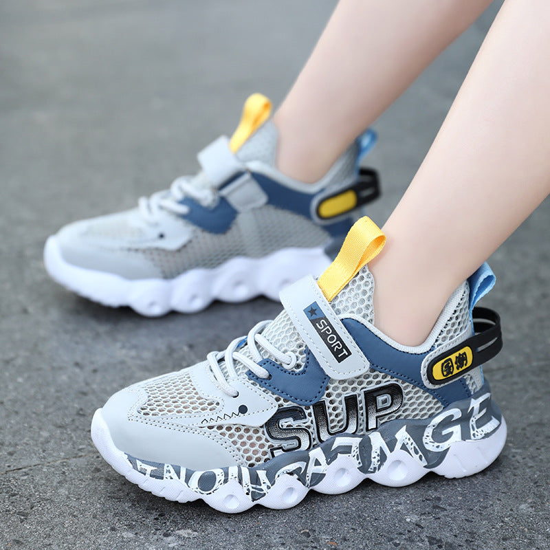 Boys shoes mesh breathable 2025 summer new lightweight children's sneaker middle and large children's soft-soled mesh running shoes - Urban Buy Mall