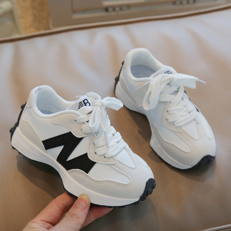 Children's Sports Shoes 2025 Spring & Fall New White Girls' Casual Shoes Korean Style Lace-Up Thick-Soled Boys' Dad Shoes | Urban Buy Mall